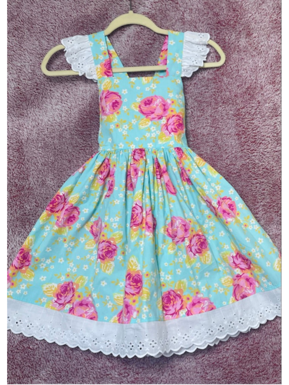 Kelly's Kids Girls Casual Dress Size 8/10 Blue Floral & Lace Spring